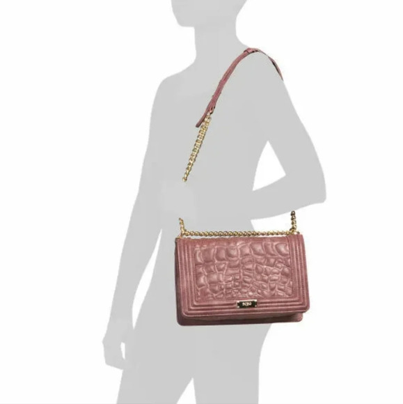 BCBG Paris Carmen Large Textured Leather Chain Shoulder Handbag Mauve Purple - Picture 3 of 15